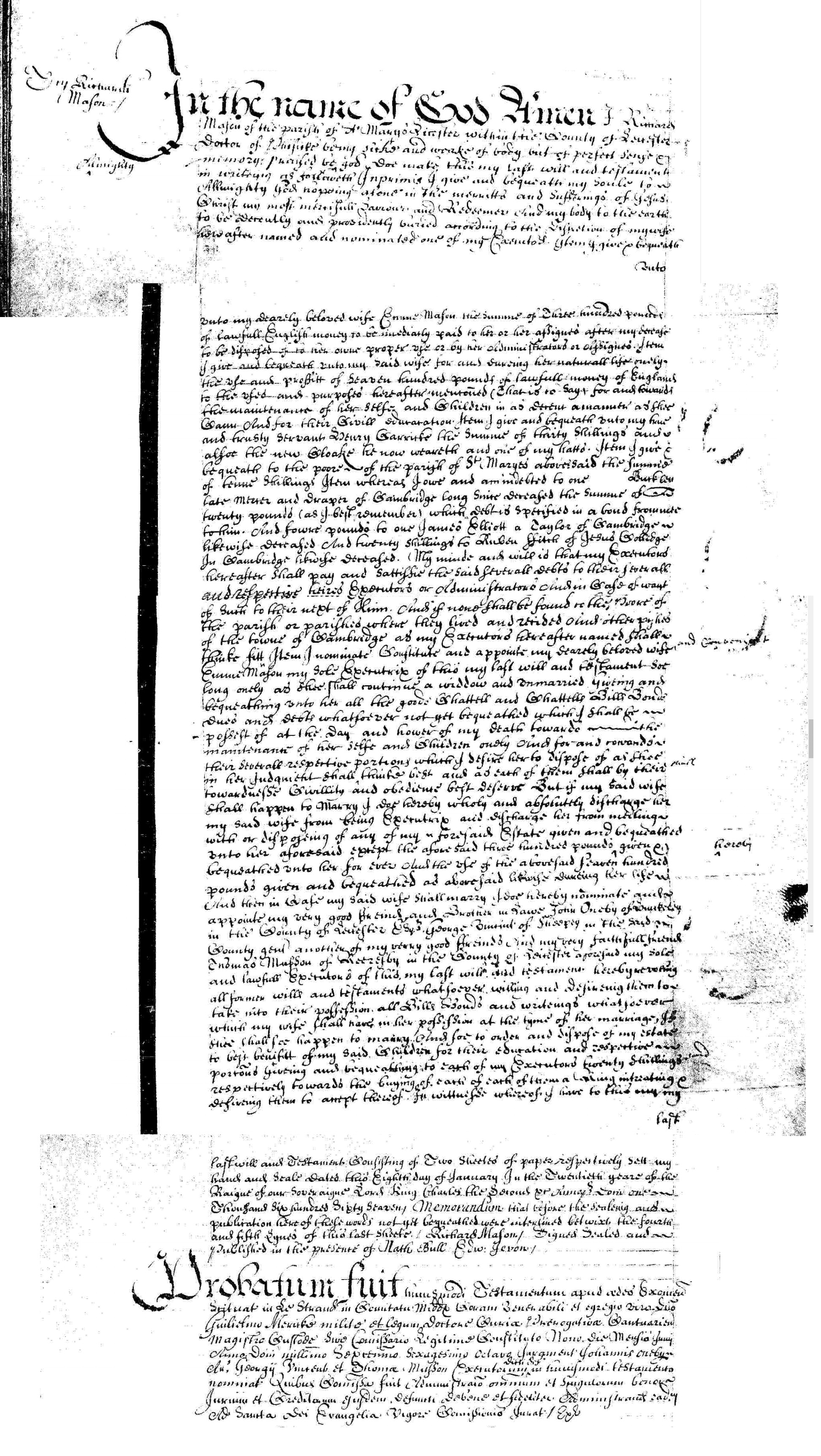A copy of Richard's will of 1668